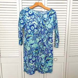 Lilly Pulitzer Marlowe Dress XS Indigo Blue Print Half Sleeve